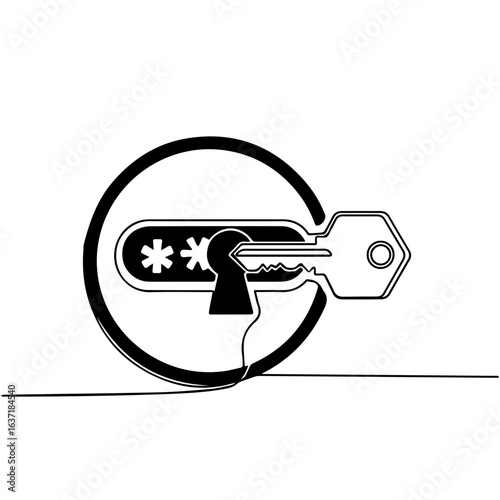 Password protection concept with abstract key and lock symbol shows data safety. Password protection methods are required for cyber security and privacy.