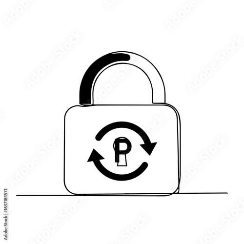 Password protection with keyhole and circulating arrows represents safe access and security. Password protection ensures digital protection, personal data security and privacy.