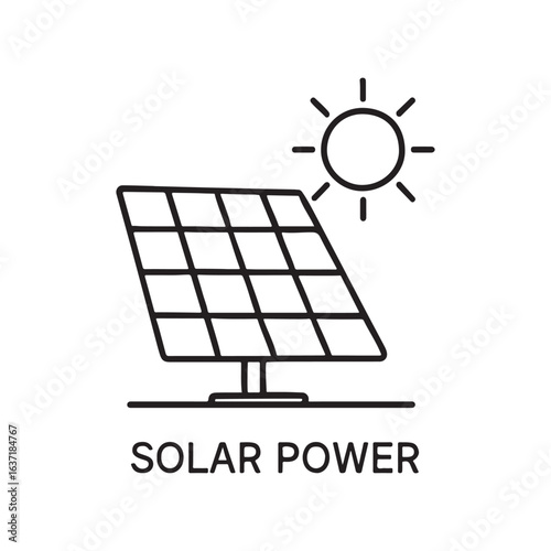 Solar Power Panel Outline Icon Vector on White Background