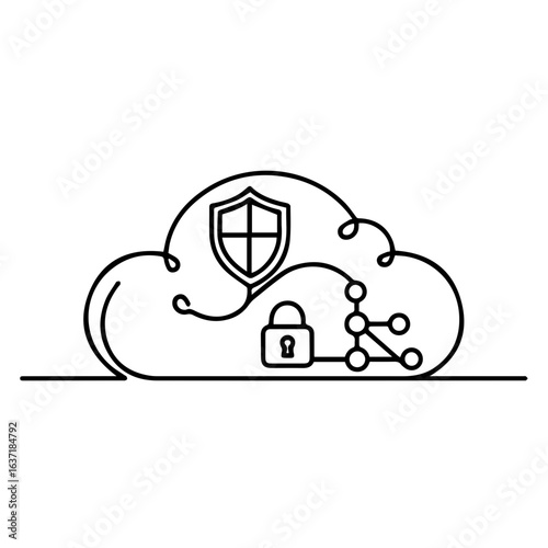 Network security cloud illustrated with clean lines for modern concepts, showing access, safety, and control. Network security cloud illustrates interconnectedness in digital space,