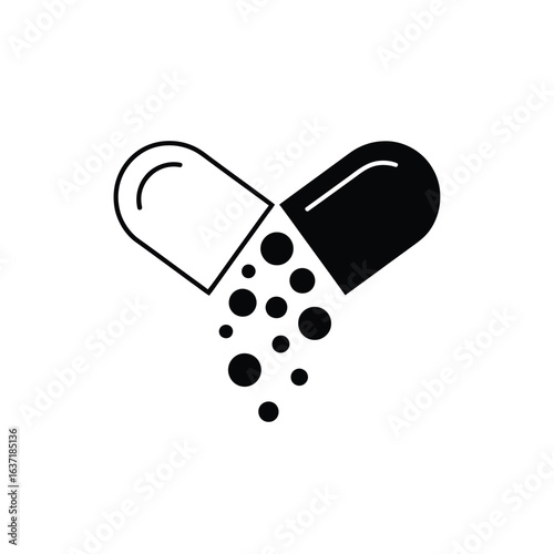 Open capsule releasing small pellets or granules illustration