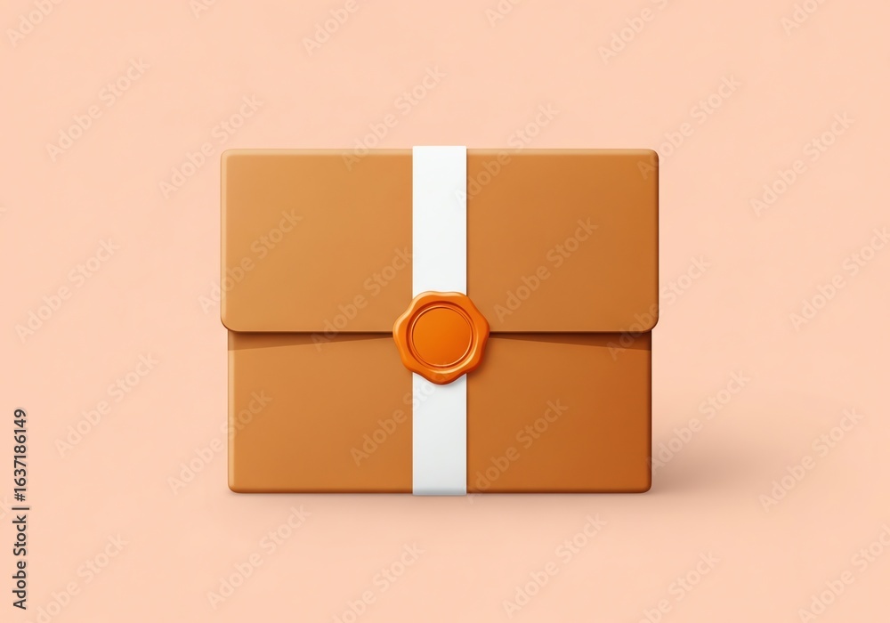 Obraz premium Vector art of a brown gift box with a white ribbon and wax seal