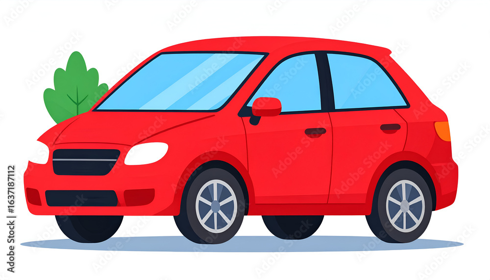 Fototapeta premium Red Car with Side View, and Illustration.