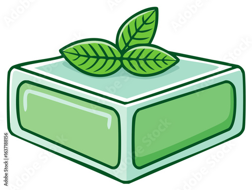 Green soap bar with fresh mint leaves on top for hygiene and freshness