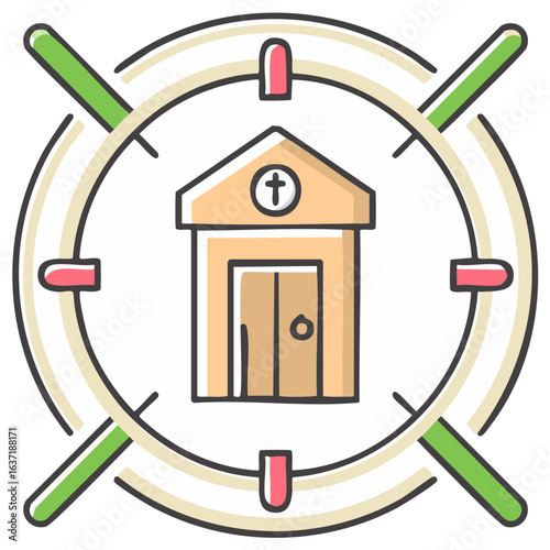 Religious building target icon church location pinpoint map marker