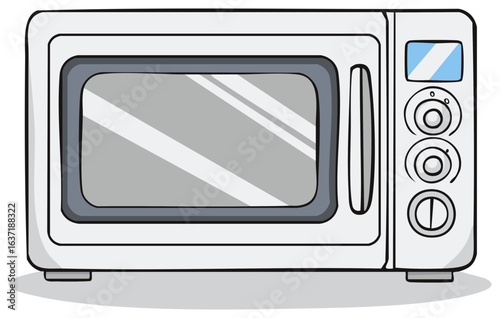 Cartoon illustration of a white microwave oven. Isolated drawing of a modern kitchen appliance.