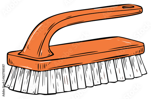 Orange Scrubbing Brush with Handle Bristles for Cleaning Tile or Hard Surfaces Cleaning Equipment