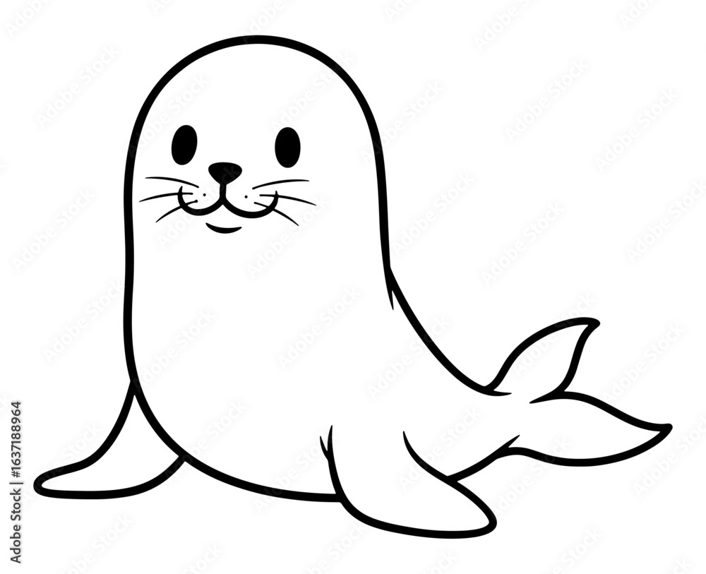 Obraz premium Cartoon Outline of a Smiling Seal