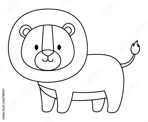 Cute Cartoon Lion Outline Illustration
