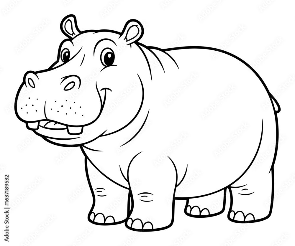 Fototapeta premium Cartoon Hippopotamus Outline Illustration
