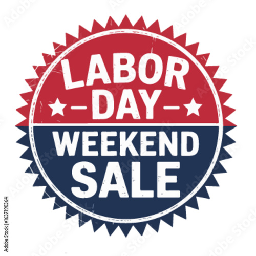 Labor Day Weekend Sale Badge – Vintage Circular Stamp Design with Distressed Red and Blue Typography