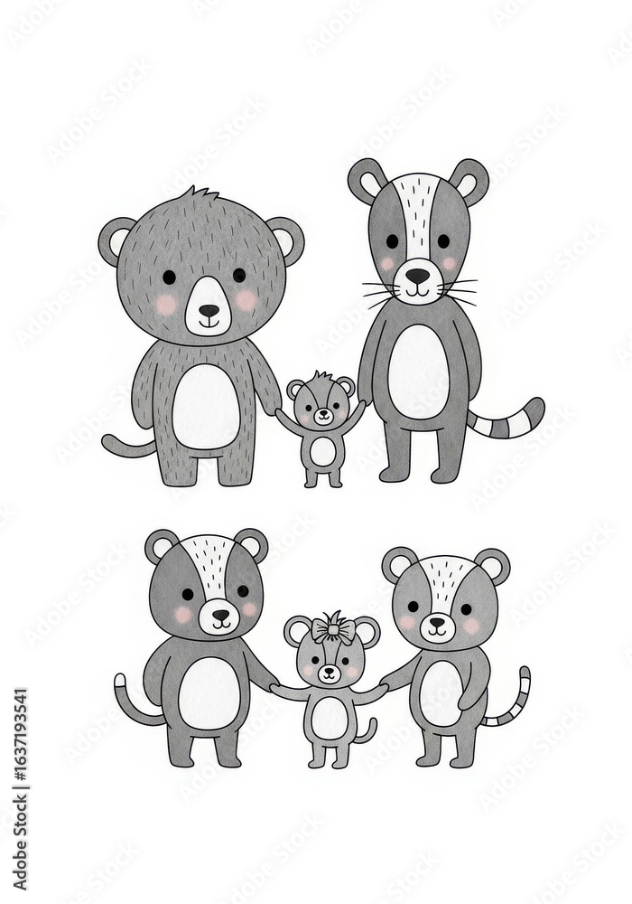 Obraz premium Charming Animal Families Illustration for Children's Decor and Nursery Art