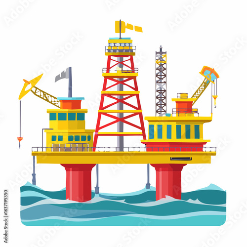 海上掘削プラットフォームの原油・天然ガス鉱業ベクターイラスト