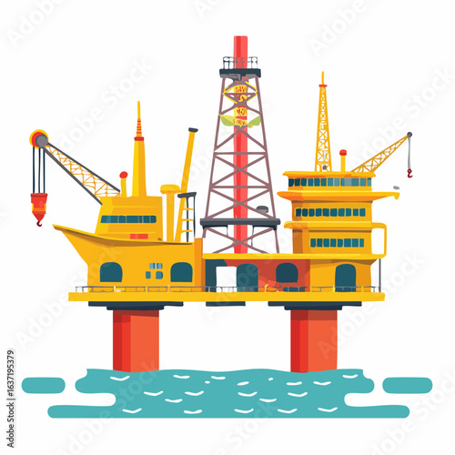 海上掘削プラットフォームの原油・天然ガス鉱業ベクターイラスト