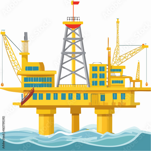 海上掘削プラットフォームの原油・天然ガス鉱業ベクターイラスト