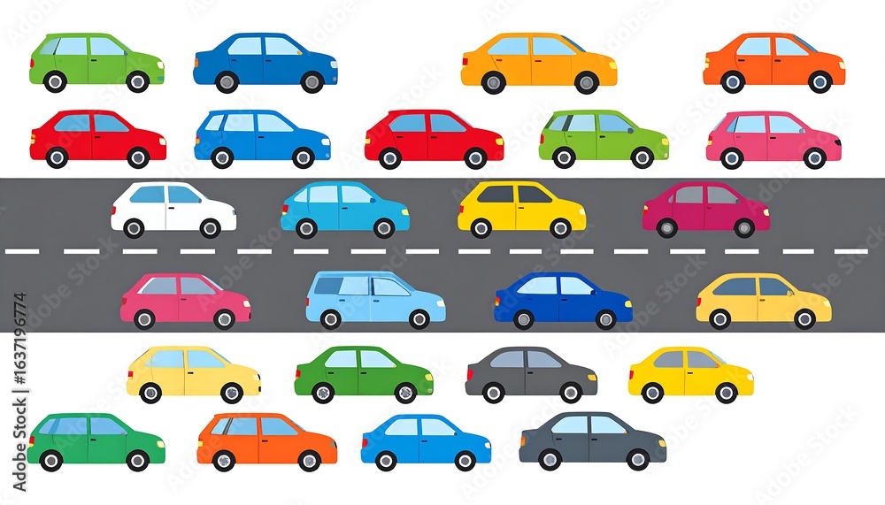 Naklejka premium Colorful cartoon cars on a road