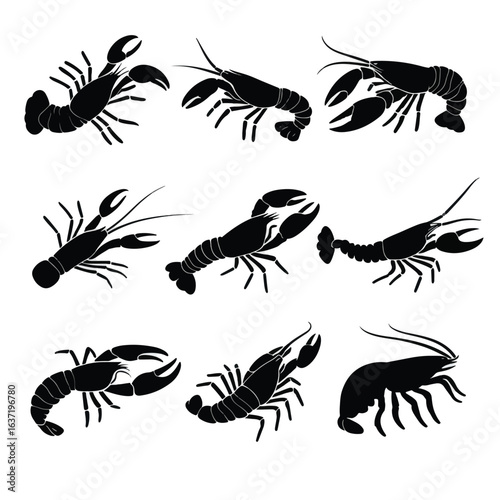 crawfish silhouette set, Black & White silhouette set