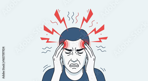 Man experiencing headache with visible lightning effects around his head, which highlights password protection.