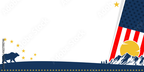 Alaska Day. flag, bear silhouette and alaska mountain background with copy space area for text. Suitable to use on Alaska Day Event