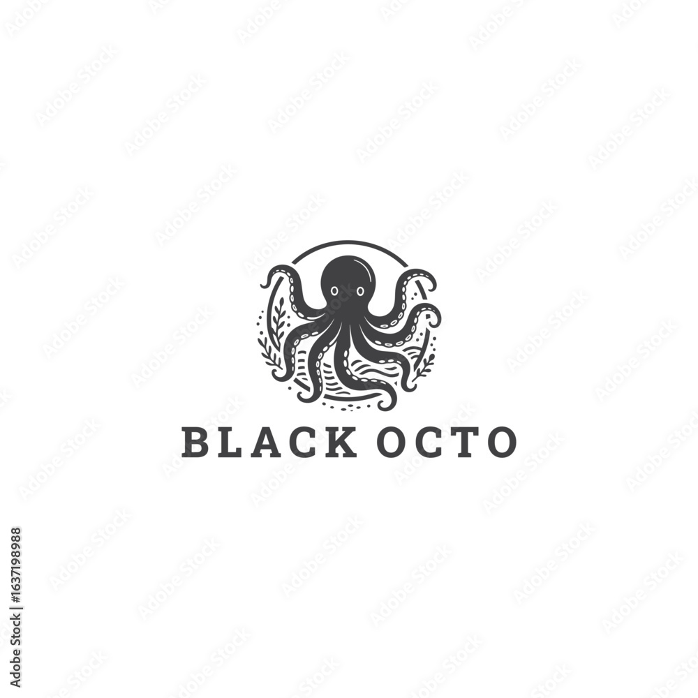 Obraz premium Black octopus logo vector icon illustration
