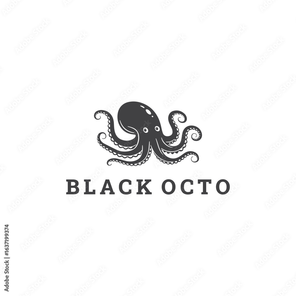 Obraz premium Black octopus logo vector icon illustration