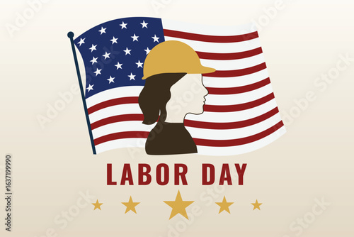 labor day female worker with usa flag background