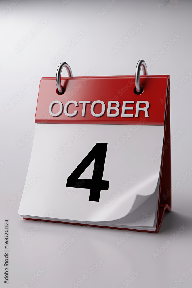 Fototapeta premium October Fourth Calendar Page Displaying Date Reminder Appointment Schedule Organizer Planning Concept Design