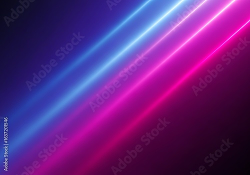 Illustration of abstract glowing neon light streaks in blue and pink