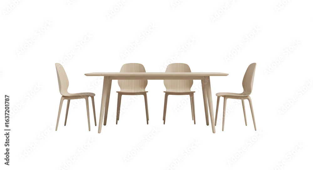 Obraz premium Wooden Table and Chairs Displayed on Transparent Background, Representing Minimalist Design