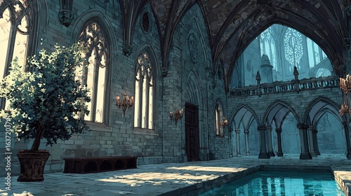 Majestic Medieval Fantasy Chapel  Digital Illustration of a Grand Sacred Sanctuary.
