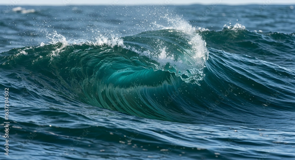 The ocean breathes in motion, rising gracefully with a glassy emerald curl The ocean breathes in motion, rising gracefully with a glassy emerald curl