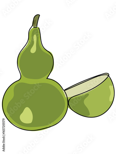 Gourd in continuous line pattern on white background.
