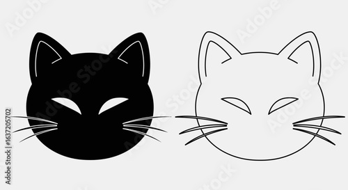 Minimalist black and white cat masks, one a solid silhouette and the other a simple outline.