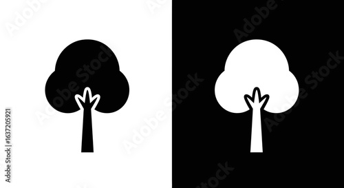 Stylized Black and White Tree Icons with Rounded Canopy and Trunk
