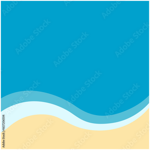 夏のビーチと海の波の背景イラスト シンプルで爽やかなデザイン