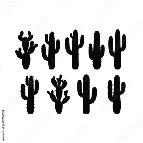Vector art of collection of cactus silhouettes isolated on white background