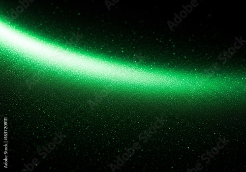 Illustration of abstract green light streak with sparkling particles on a dark background