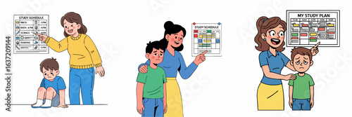 Colorful Flat Illustration of Teacher Helping Students with Study Plan Schedule