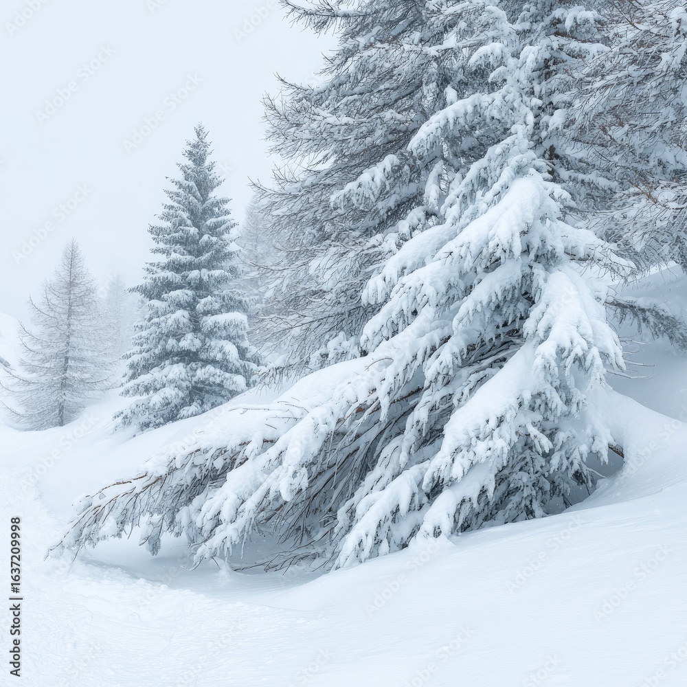 Obraz premium Snowy winter trees in a mountain landscape
