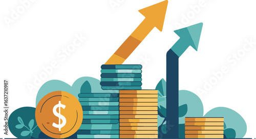 A simple investing illustration symbolizes soaring investment growth. Modern vector design conveys success, financial freedom, and opportunity.