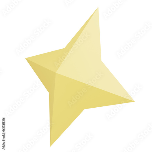 Yellow geometric star with sharp folded edges, 3D rendering for decoration, icons, creative design, and modern illustration concepts.