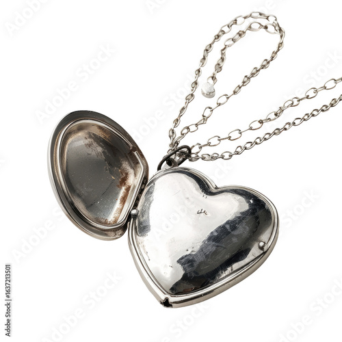 Silver heart-shaped locket pendant with chain