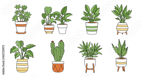 Collection of Hand Drawn Potted Plants Illustration for Home Decor and Interior Design