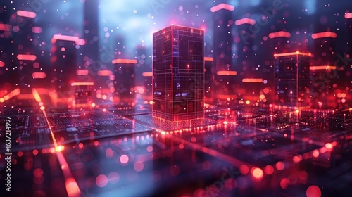 Concept Real Estate property investments or REIT, copy space, Vibrant Cityscape Illuminated by Bright Lights