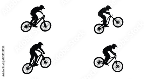 Silhouette of Mountain Bike illustration Riders Performing Jumps 