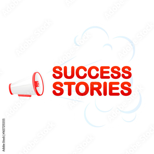 Red Megaphone with Success Stories Sign – Announcement Vector Illustration PNG Transparent