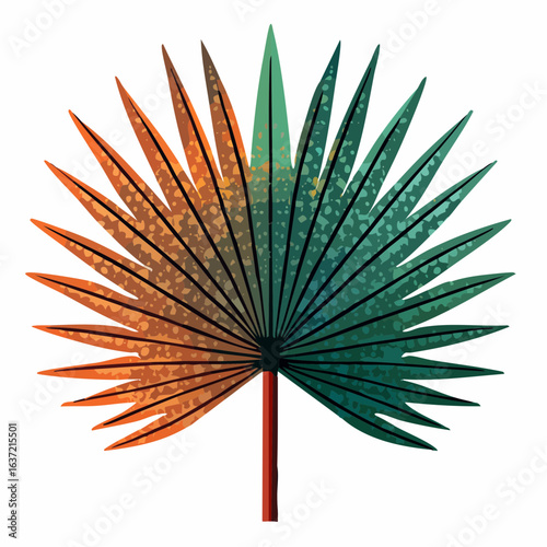 stippling vector palm leaf frond with micro-dot details on leaflet margins and bold macro-dots for tropical botanical illustration