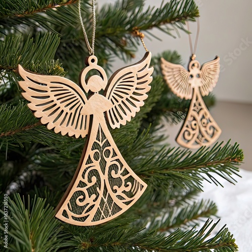 laser cut wooden christmas tree ornaments angel