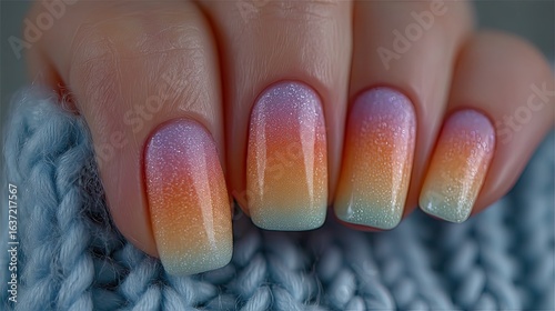 Pastel Ombre Glitter Nail Design on Knit Fabric