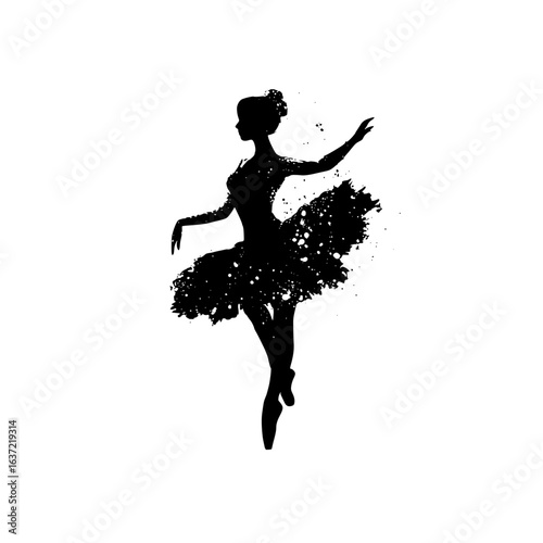 Ballerina Silhouette – Elegant Dance Pose in Tutu (Clean Black Vector)